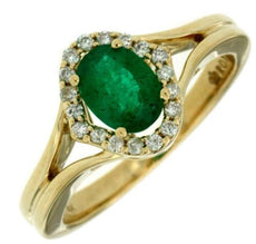 .95CT DIAMOND & AAA EMERALD 14KT YELLOW GOLD OVAL & ROUND HALO FRIENDSHIP RING