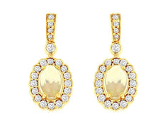 .93CT DIAMOND & AAA OPAL 14KT YELLOW GOLD OVAL & ROUND FLOWER HANGING EARRINGS
