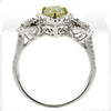 2.69CT WHITE & FANCY YELLOW DIAMOND 18K 2 TONE GOLD HALO 3 STONE ENGAGEMENT RING