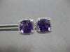 3.08CT DIAMOND & AAA AMETHYST 14KT WHITE GOLD CUSHION & ROUND HALO STUD EARRINGS