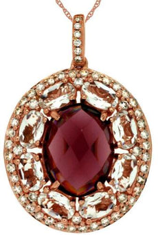5.70CT DIAMOND & AAA RHODOLITE & MORGANITE 14K ROSE GOLD 3D OVAL & ROUND PENDANT