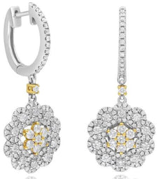 1.36CT DIAMOND 18KT WHITE & ROSE GOLD 3D ROUND MULTI FLOWER FUN HANGING EARRINGS