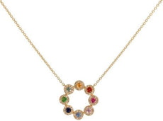 .80CT DIAMOND & AAA MULTI COLOR SAPPHIRE 14KT WHITE GOLD CIRCLE OF LIFE NECKLACE