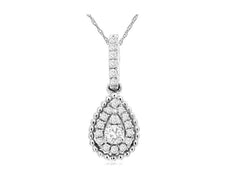ESTATE .15CT DIAMOND 14KT WHITE GOLD CLUSTER TEAR DROP BEADED FLOATING PENDANT