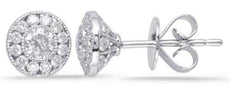 .65CT DIAMOND 14KT WHITE GOLD 3D FLOWER BEZEL FILIGREE MILGRAIN STUD EARRINGS