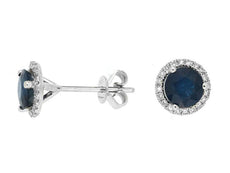 1.76CT DIAMOND & AAA SAPPHIRE 14K WHITE GOLD 3D ROUND HALO MARTINI STUD EARRINGS