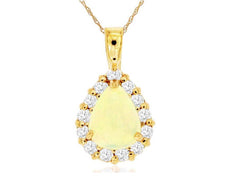 1.0CT DIAMOND & AAA OPAL 14KT YELLOW GOLD 3D PEAR SHAPE & ROUND FLOATING PENDANT