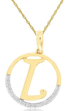 ESTATE .02CT DIAMOND 14KT YELLOW GOLD 3D CIRCULAR L INITIAL FUN FLOATING PENDANT