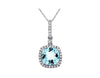1.99CT DIAMOND & AAA AQUAMARINE 14KT WHITE GOLD CUSHION & ROUND SQUARE PENDANT