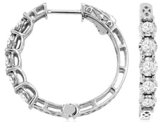1.0CT DIAMOND 14KT WHITE GOLD 3D 5 STONE ROUND FILIGREE HOOP HANGING EARRINGS