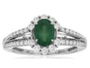 1.26CT DIAMOND & AAA EMERALD 14KT WHITE GOLD 3D ROUND & BAGUETTE ENGAGEMENT RING