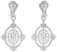LARGE 4.57CT DIAMOND 18KT WHITE GOLD MULTI FLOWER CLUSTER OVAL HANGING EARRINGS