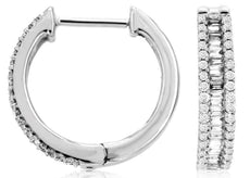 ESTATE .38CT DIAMOND 14KT WHITE GOLD 3D ROUND & BAGUETTE HUGGIE HANGING EARRINGS