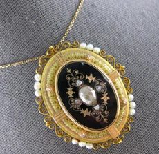 ANTIQUE LARGE DIAMOND & AAA SOUTH SEA PEARL 18K YELLOW GOLD BROOCH PENDANT 28156