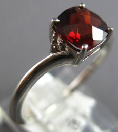 1.17CT DIAMOND & AAA GARNET 14KT WHITE GOLD 3D CUSHION & ROUND 3 STONE LOVE RING