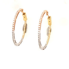 LARGE 1.25CT DIAMOND 18KT TRI COLOR GOLD 3D INSIDE OUT HOOP HANGING EARRINGS