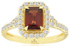 1.66CT DIAMOND & AAA GARNET 14KT YELLOW GOLD 3D EMERALD CUT & ROUND SQUARE RING