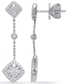 ESTATE .73CT DIAMOND 14KT WHITE GOLD FLOWER SQUARE BY THE YARD HANGING EARRINGS
