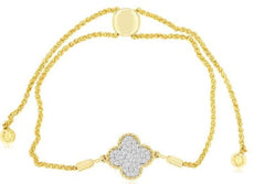 .22CT DIAMOND 14K 2 TONE GOLD 3D ROUND CLUSTER FLOWER ADJUSTABLE TENNIS BRACELET