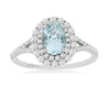 1.18CT DIAMOND & AAA AQUAMARINE 14K WHITE GOLD OVAL & ROUND HALO ENGAGEMENT RING