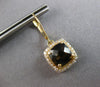 LARGE 4.36CT DIAMOND & AAA SMOKY TOPAZ 14KT YELLOW GOLD SQUARE HANGING EARRINGS
