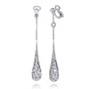 2.21CT DIAMOND 18K WHITE GOLD ROUND ELONGATED TEAR DROP CLIP ON HANGING EARRINGS