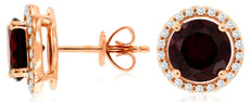 3.23CT DIAMOND & AAA GARNET 14KT ROSE GOLD 3D CLASSIC ROUND HALO STUD EARRINGS