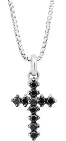 ESTATE .17CT BLACK DIAMOND 18KT WHITE GOLD 3D CLASSIC CROSS FLOATING PENDANT