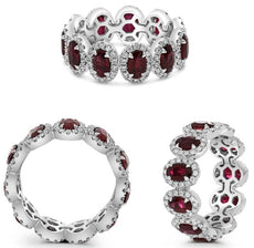 4.04CT DIAMOND & AAA RUBY PLATINUM ROUND & OVAL HALO MULTI FLOWER ETERNITY RING