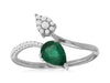 .80CT DIAMOND & AAA EMERALD 14KT WHITE GOLD PEAR SHAPE & ROUND DOUBLE LEAF RING