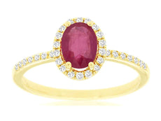 1.07CT DIAMOND & AAA RUBY 14K YELLOW GOLD OVAL & ROUND HALO FRIENDSHIP LOVE RING