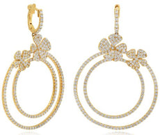 LARGE 3.98CT DIAMOND 14KT ROSE GOLD DOUBLE FLOWER CIRCULAR FUN HANGING EARRINGS