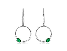 .53CT DIAMOND & AAA EMERALD 14KT WHITE GOLD CIRCULAR LEVERBACK HANGING EARRINGS