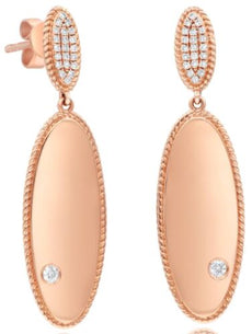 LARGE .15CT DIAMOND 14K ROSE GOLD 3D CLUSTER DOUBLE OVAL ETOLIE HANGING EARRINGS