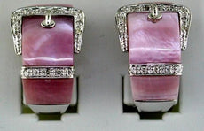.22CT DIAMOND & AAA PINK MOTHER OF PEARL 14KT WHITE GOLD BELT HANGING EARRINGS