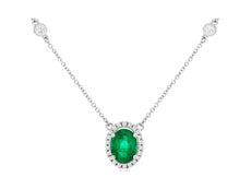 1.34CT DIAMOND & AAA EMERALD 14KT WHITE GOLD OVAL & ROUND BY THE YARD NECKLACE