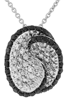 1.55CT WHITE & BLACK DIAMOND 14KT WHITE GOLD 3D FLORAL CIRCULAR FLOATING PENDANT