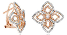 ESTATE 1.33CT DIAMOND 14KT ROSE GOLD CLASSIC FLOWER MULI LEAF CLIP ON EARRINGS