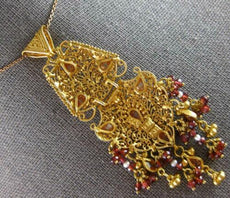 ANTIQUE EXTRA LARGE 5.0CT AAA GARNET & CRYSTAL 22KT YELLOW GOLD PENDANT #27480