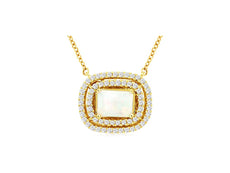 1.03CT DIAMOND & AAA OPAL 14K ROSE GOLD ROUND & SQUARE DOUBLE HALO OVAL NECKLACE