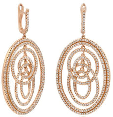 LARGE 2.45CT DIAMOND 14KT ROSE GOLD MULTI OVAL CRISS CROSS LOVE HANGING EARRINGS