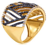 WIDE 1.05CT WHITE & BLACK DIAMOND 14K YELLOW GOLD MULTI ROW CRISS CROSS FUN RING