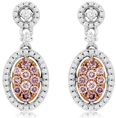 .66CT WHITE & PINK DIAMOND 14K WHITE & ROSE GOLD CLUSTER FLOWER HANGING EARRINGS