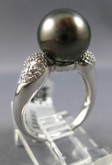 .26CT DIAMOND & AAA TAHITIAN PEARL 14K WHITE GOLD CLASSIC DOUBLE HEART LOVE RING