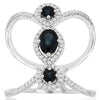 LARGE 1.18CT DIAMOND & AAA SAPPHIRE 14KT WHITE GOLD 3D OVAL & ROUND 3 STONE RING