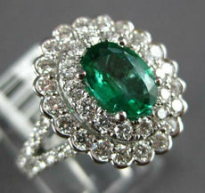 2.29CT DIAMOND & AAA EMERALD 18KT WHITE GOLD 3D OVAL DOUBLE HALO ENGAGEMENT RING