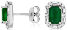 1.37CT DIAMOND & AAA EMERALD 14KT WHITE GOLD EMERALD CUT & ROUND STUD EARRINGS
