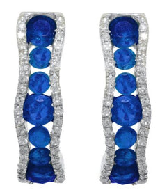 1.45CT DIAMOND & AAA SAPPHIRE 14KT WHITE GOLD CLASSIC CHANNEL HANGING EARRINGS