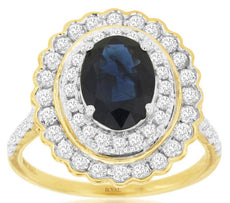 2.94CT DIAMOND & AAA SAPPHIRE 14KT YELLOW GOLD 3D OVAL & ROUND ANNIVERSARY RING
