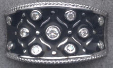 ESTATE .17CT DIAMOND & BLACK ENAMEL 14KT WHITE GOLD ETOILE FLOWER STAR FUN RING